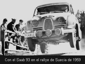 Con el Saab 93 en el rallye de Suecia de 1959